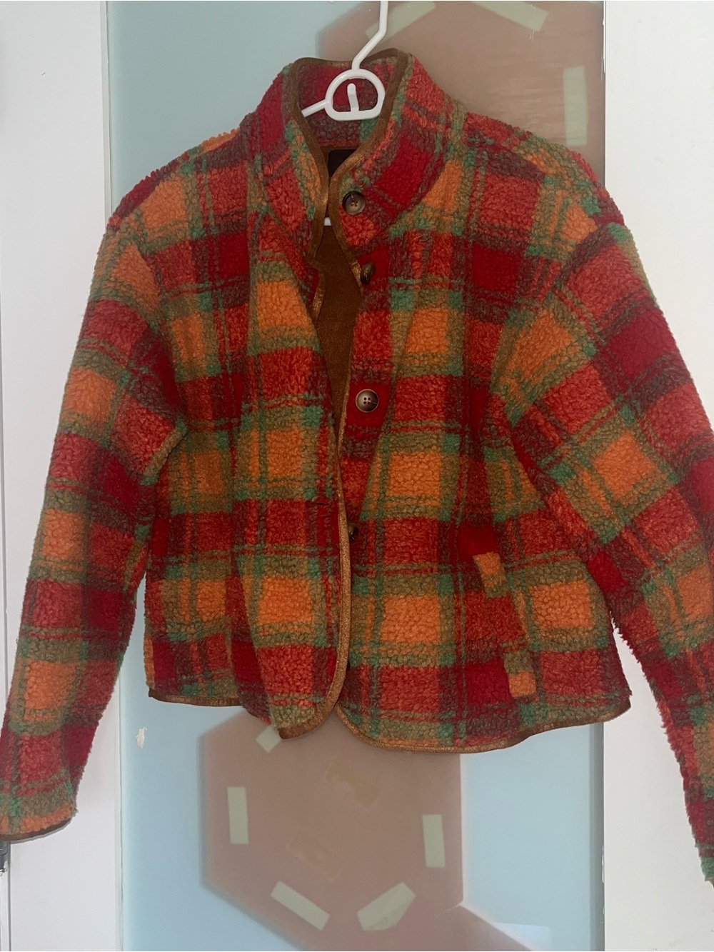 Cider Red & Orange Plaid Teddy Jacket